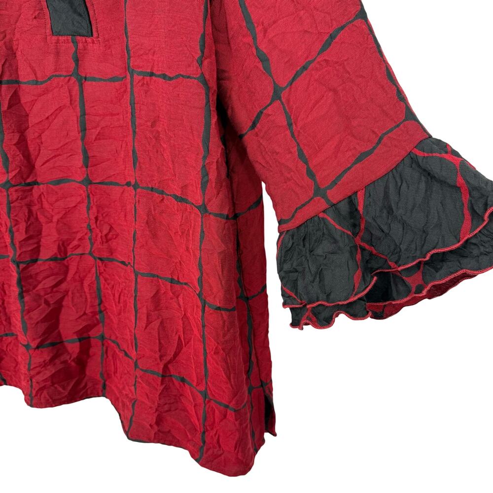 Ali Miles Medium Red Black Long Sleeve Wearable Art Blouse Shirt Top Christmas - Picture 6 of 7